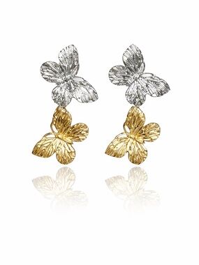Silver and Gold Butterfly Statement Drop Earrings